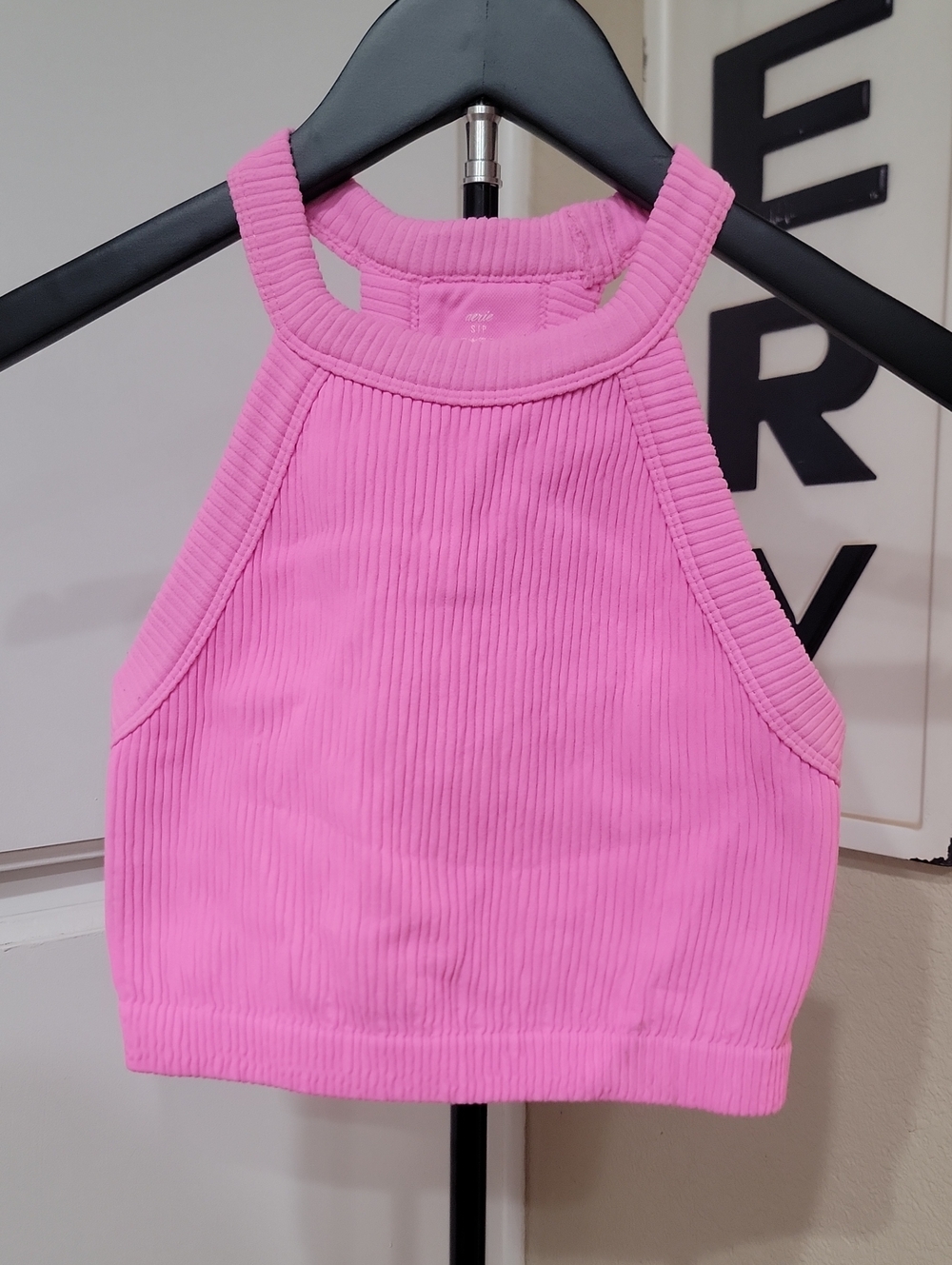 AERIE Pink Ribbed Halter Crop Top
